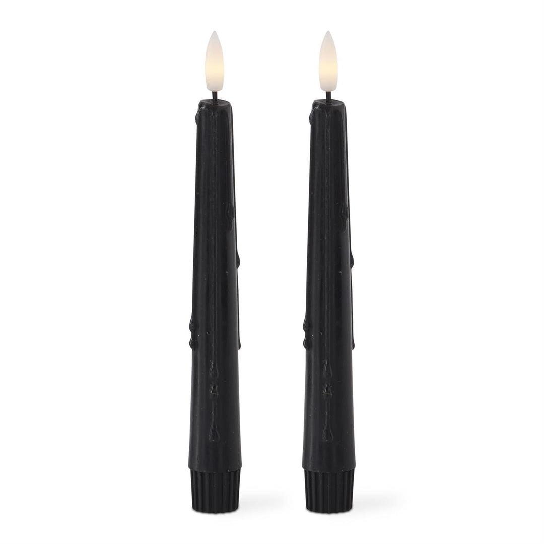 Set of 2 8 Inch Black LED Drip Candles w/Timer