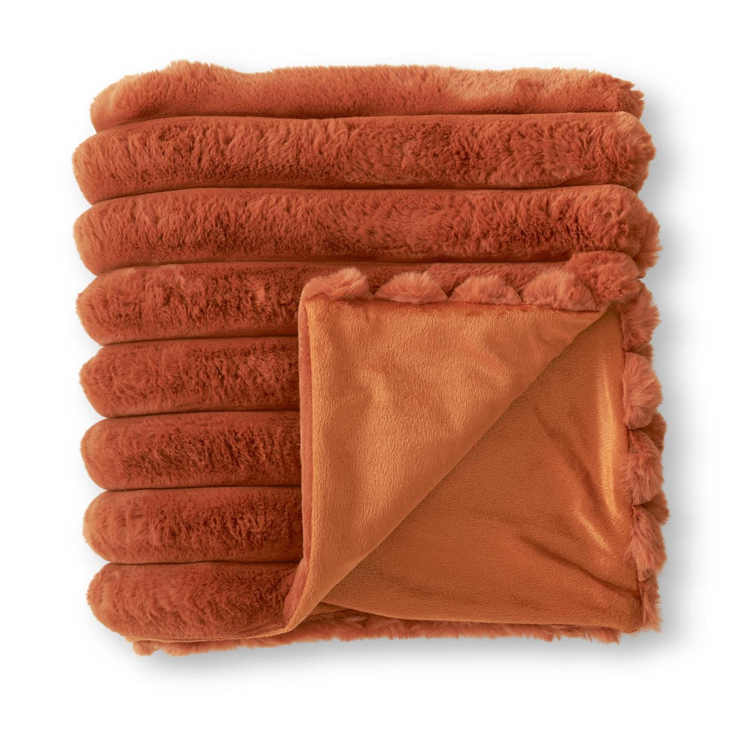Rust Orange Faux Fur Throw Blanket