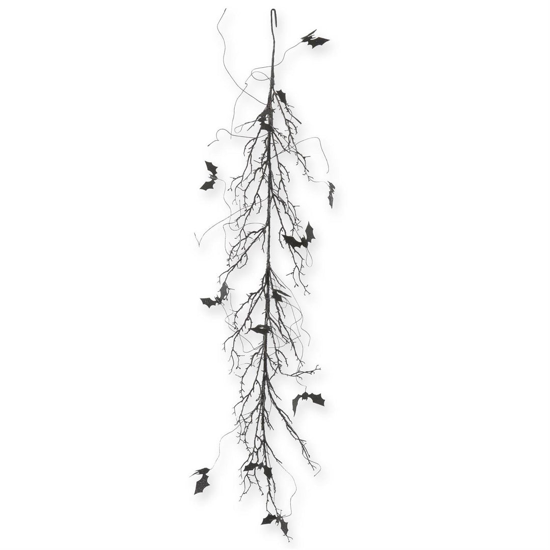 Black w/Purple Glitter Twig & Bat Garland