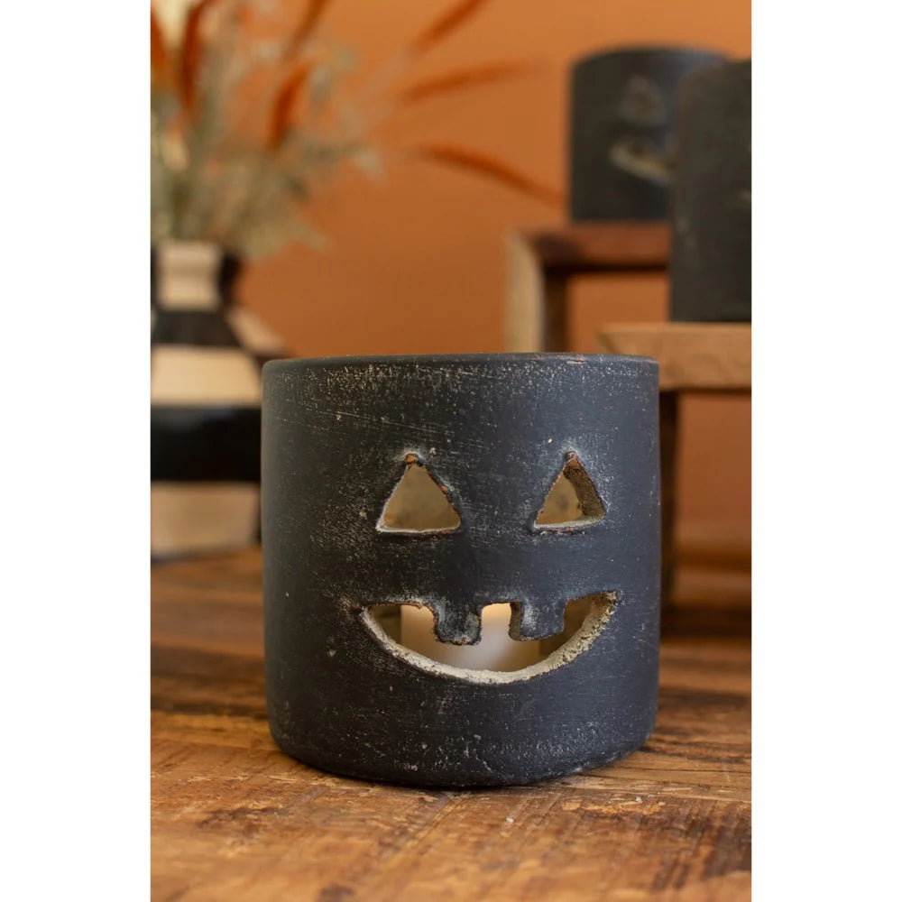 Short Black Clay Jack-O-Lantern