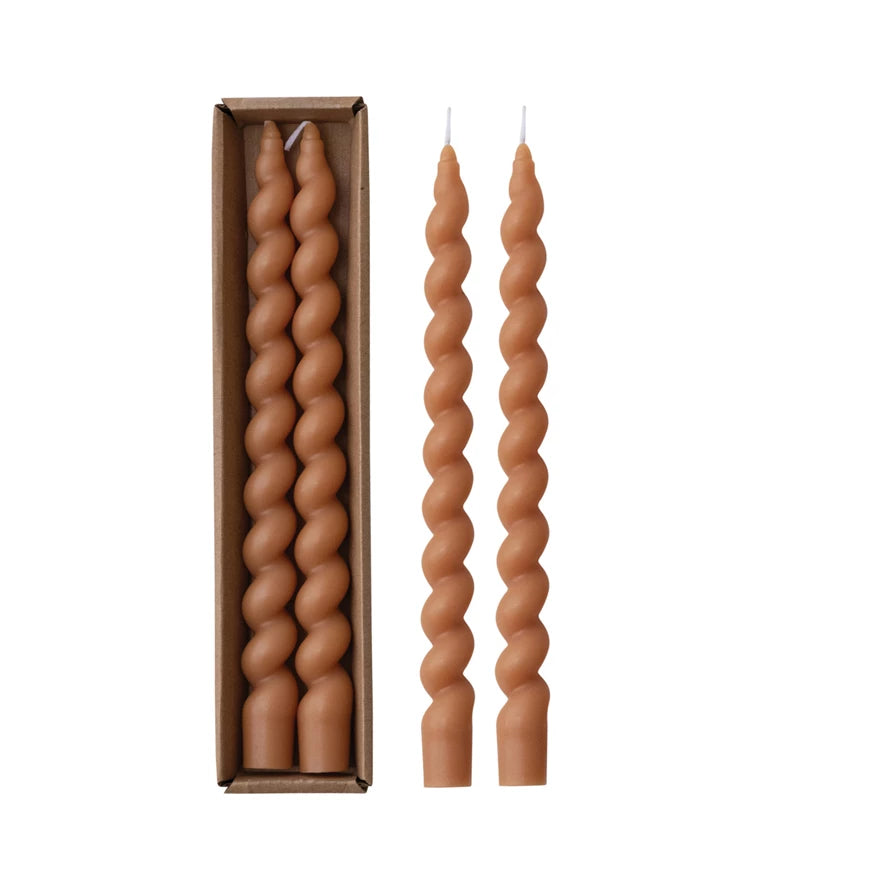 Unscented Twisted Taper Candles in Box, Tan Color, Set of 2