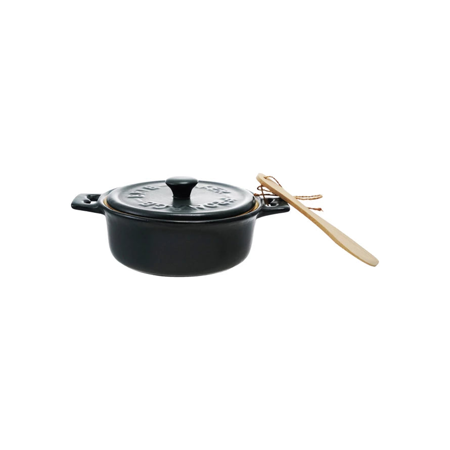 Stoneware Brie Baker with Bamboo Spreader, Set of 2