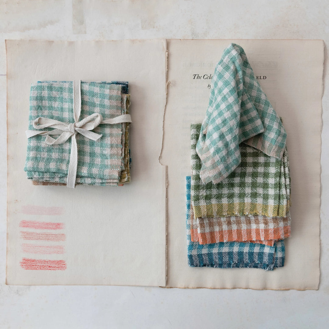 Woven Linen Napkins w/ Gingham Pattern, Set of 4