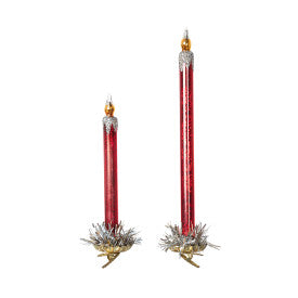 Frosted Red Glass Taper Candle Clip-on Ornament