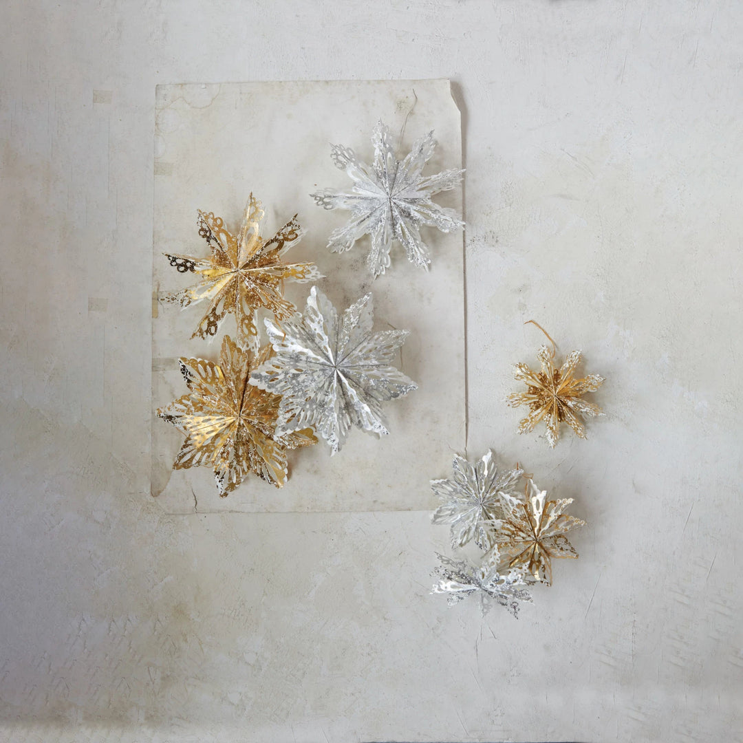 Silver Handmade Recycled Paper Folding Snowflake Ornament