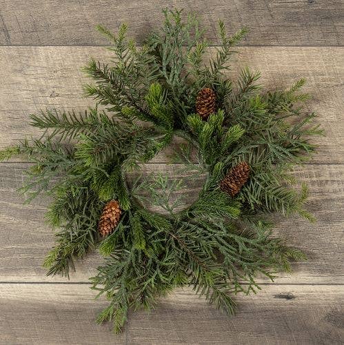 15" MIXED PINE WREATH WITH PINECONES