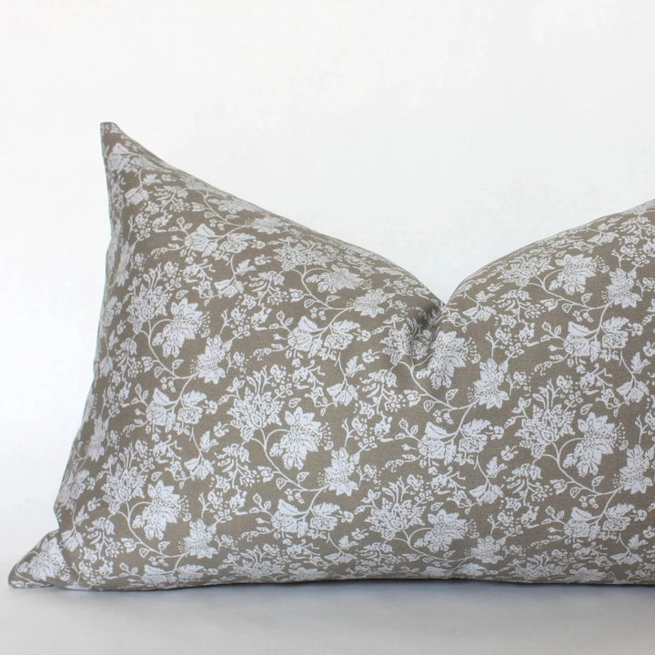 Tan Floral Lumbar Pillow