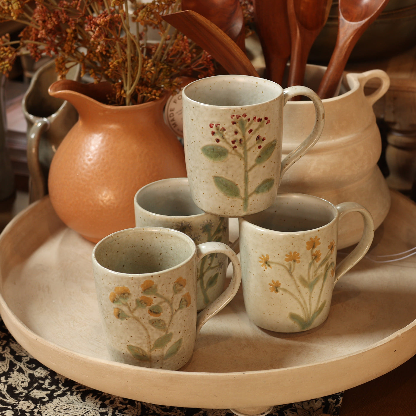 Hand-Painted Stoneware Mug w/ Botanicals