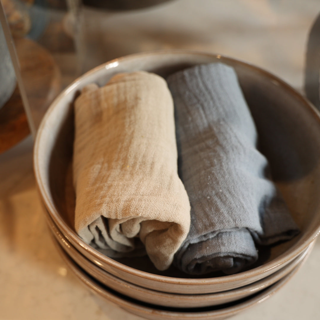 Cotton Double Cloth Tea Towels & Taupe, Set of 2 in Bag