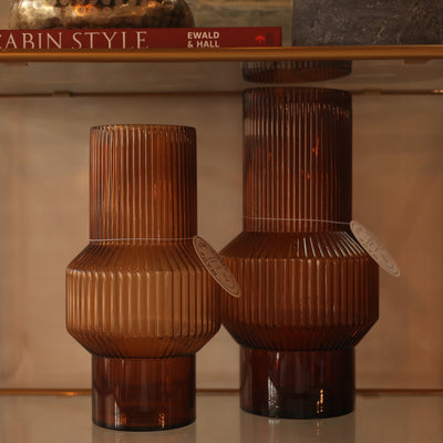Amber Glass Vertical Ribbed Vases