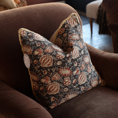 Cotton Slub Pillow w/ Printed Floral Pattern