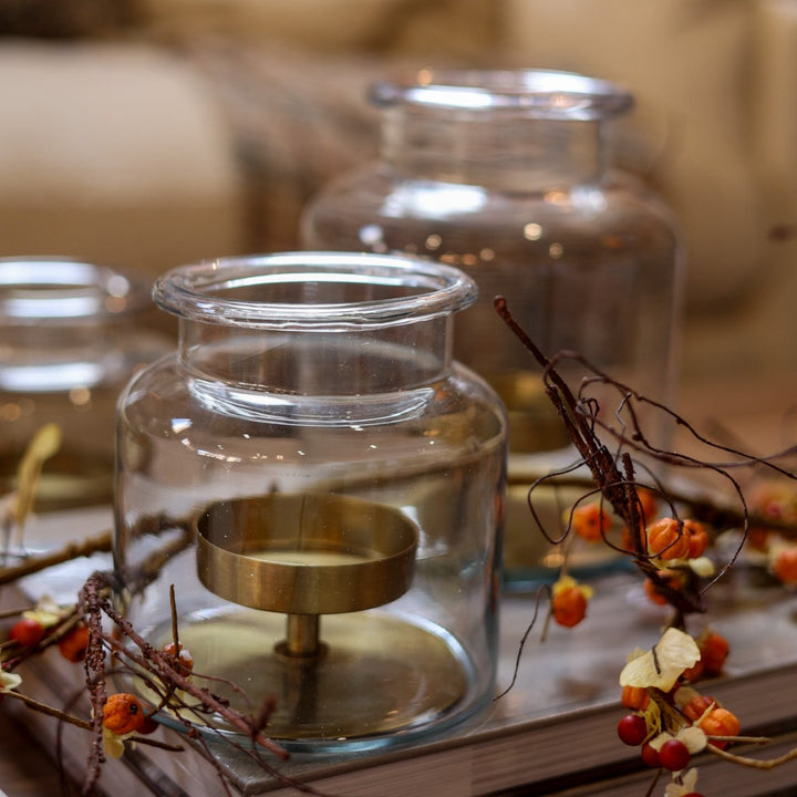 Clear Glass Jars w/ Metal Pillar Candleholders