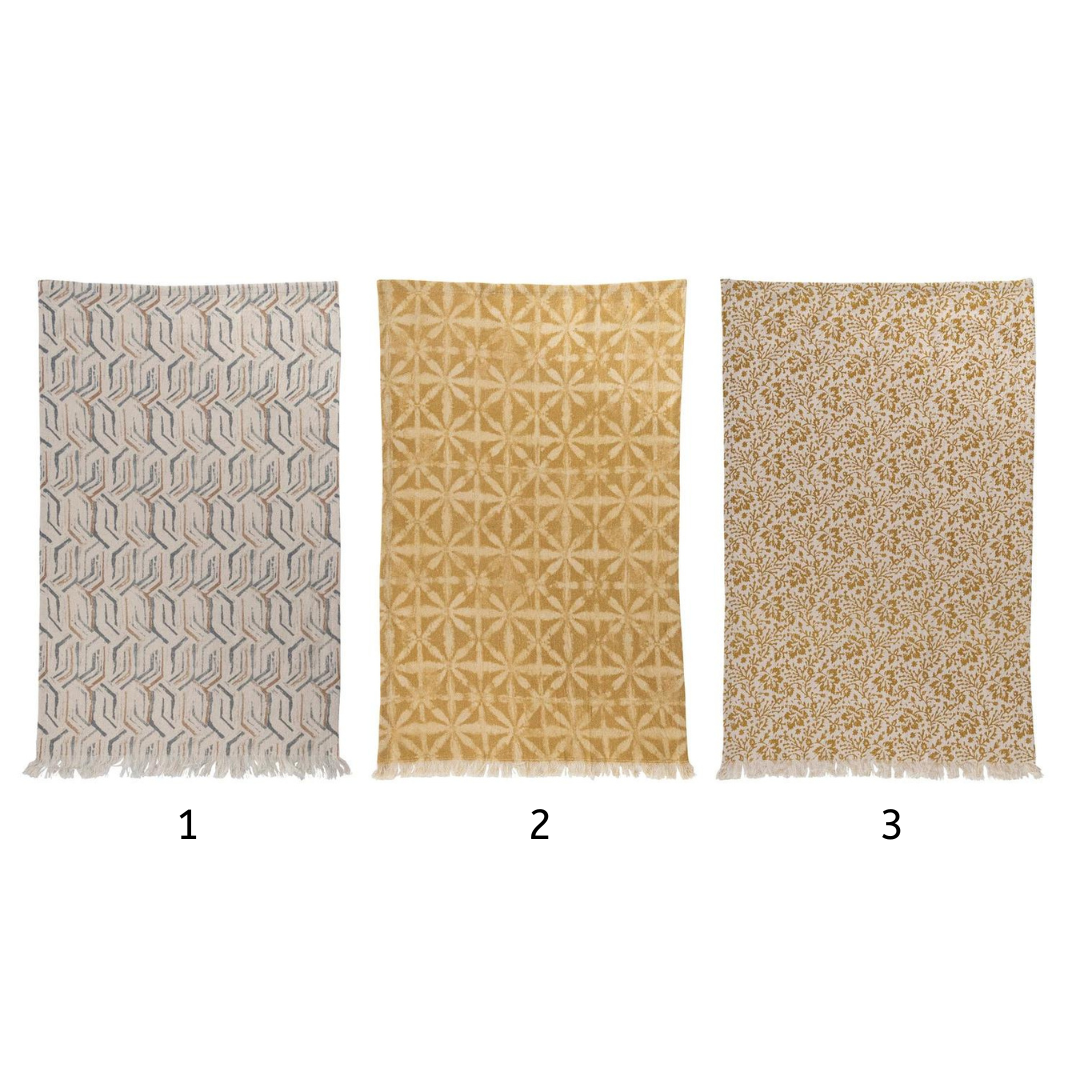 Cotton Printed Kitchen Towel w/ Pattern & Fringe