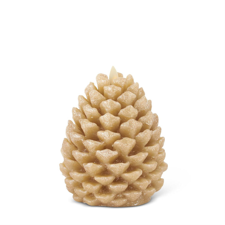 6.5 Inch Gold Wax Glittered Pinecone Luminara Indoor Candle