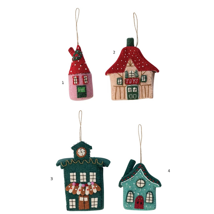 Handmade Wool Felt North Pole Village Building Ornament, 4 Styles