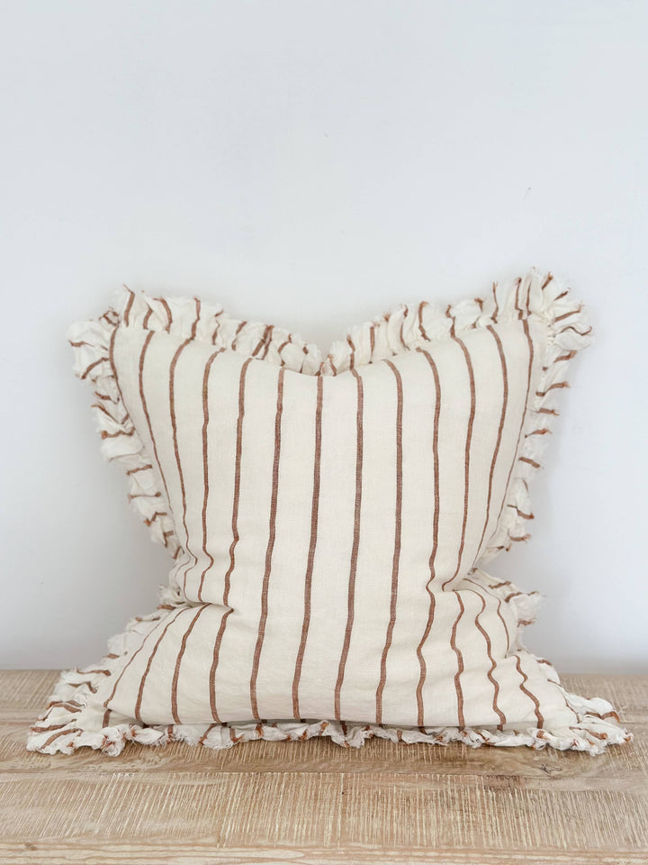 Hallie Ruffled Linen  – Brown & Cream Stripe