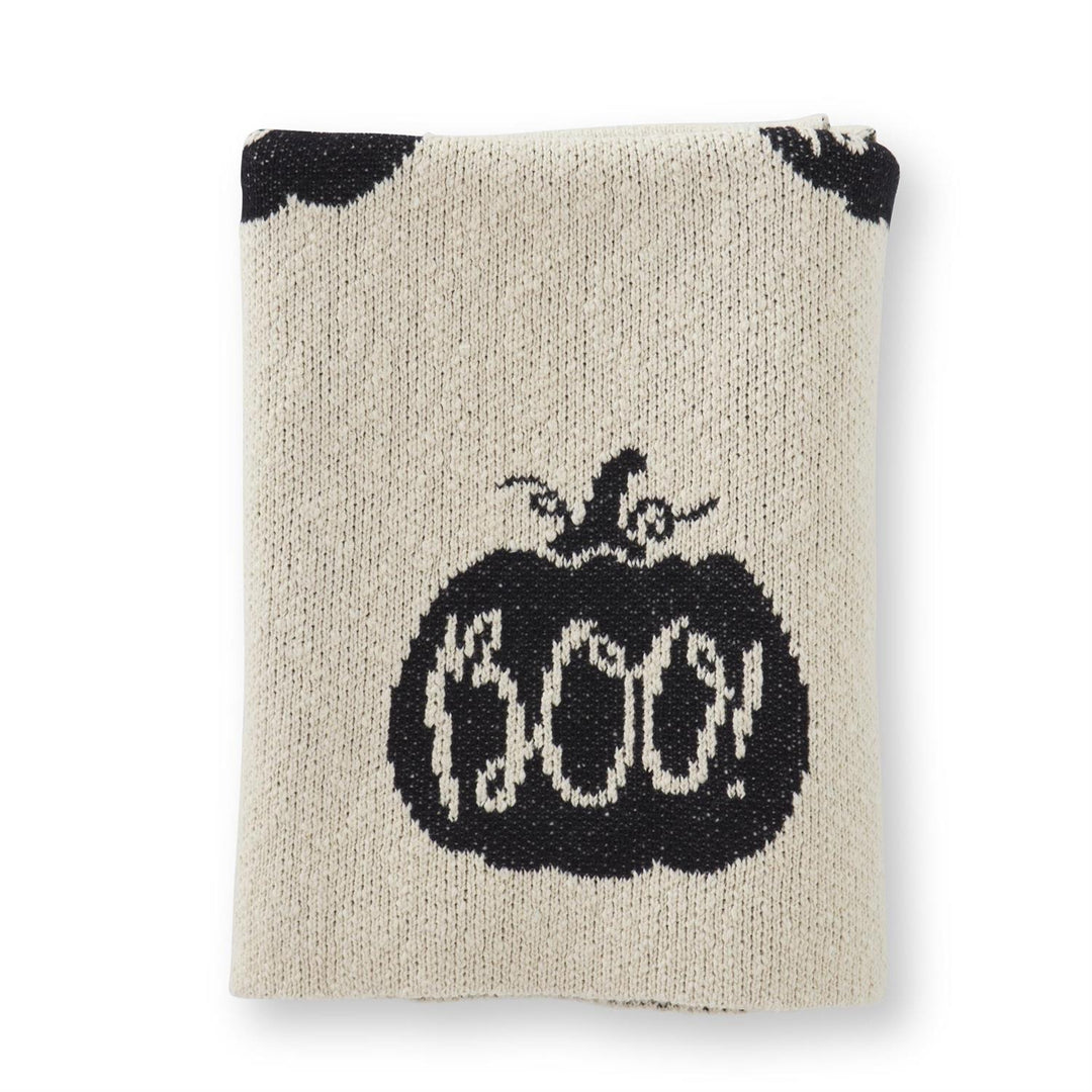 Cotton Knit Cream & Black "Boo" Throw
