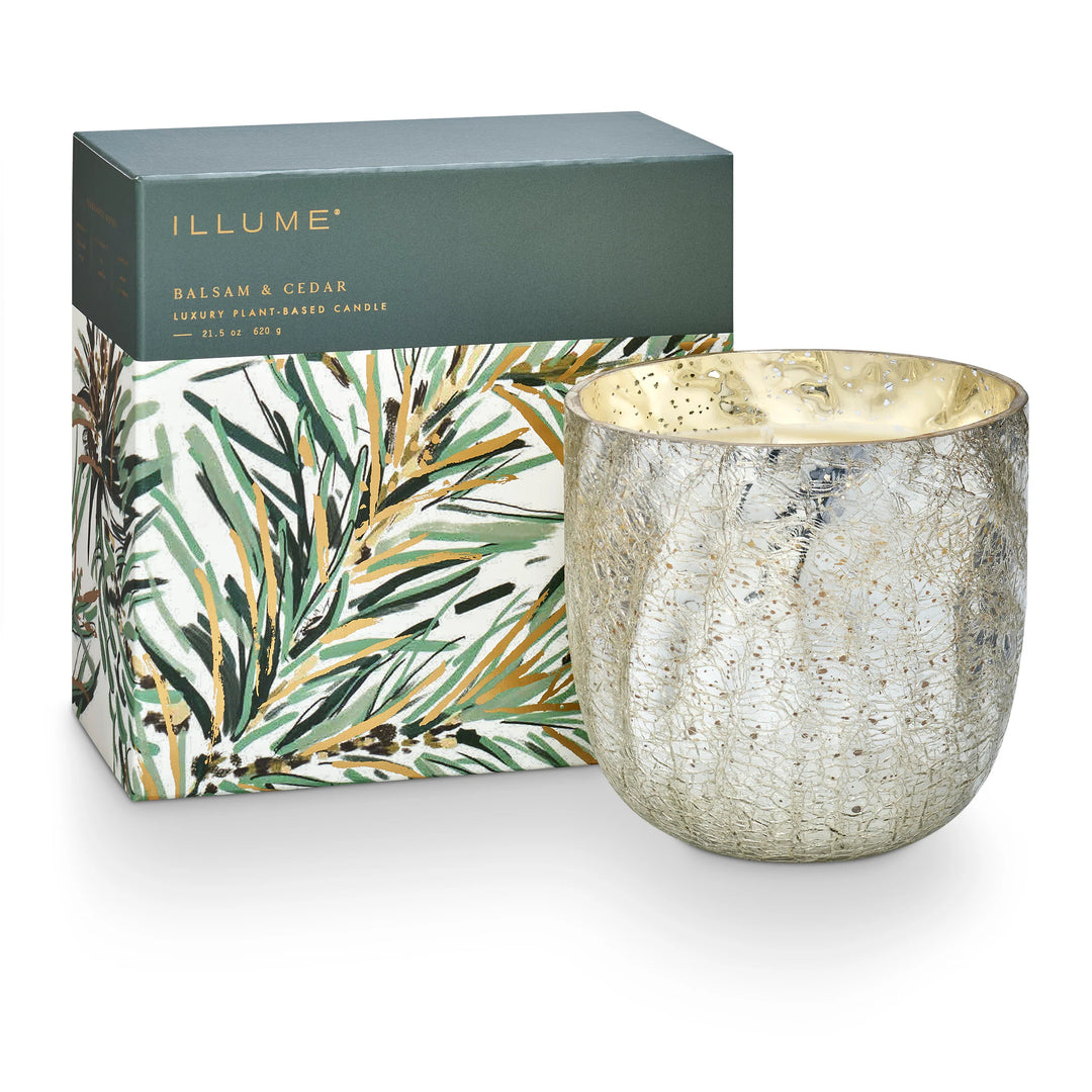 Balsam & Cedar Large Boxed Crackle Glass Candle