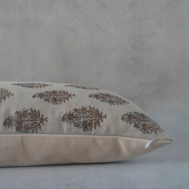 Indian Hand Block Print Linen Lumbar Pillow