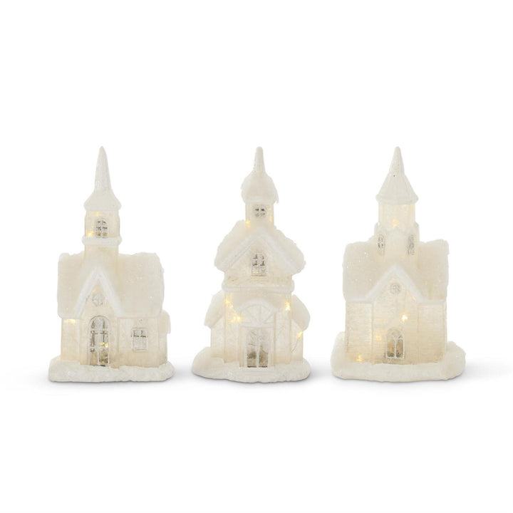 Glittered Frosted Glass Houses w/Snow & Timers