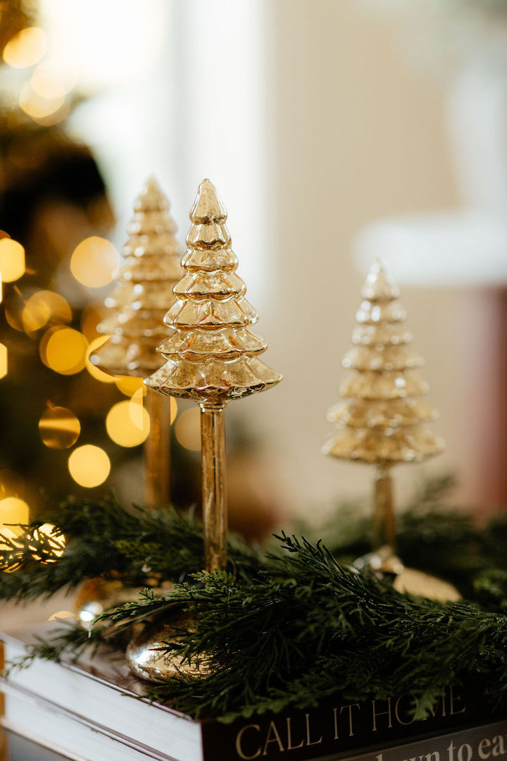 Gold Mercury Glass LED Christmas Tree Finials w/Timer