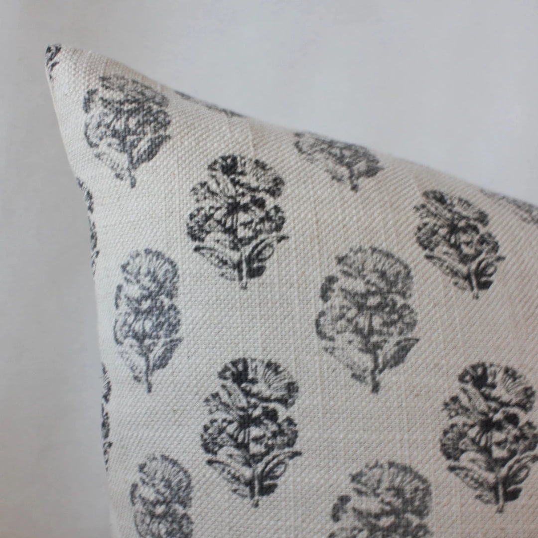 Cream w/Charcoal Floral Pillow