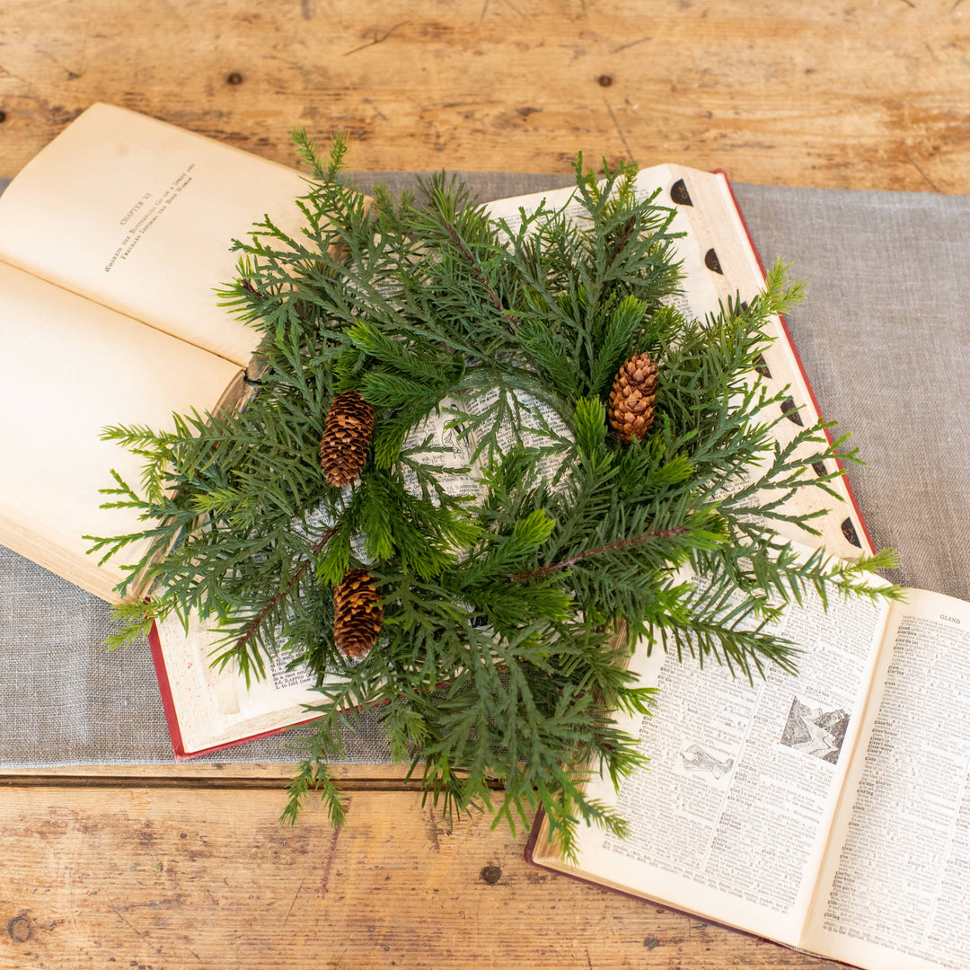 15" MIXED PINE WREATH WITH PINECONES