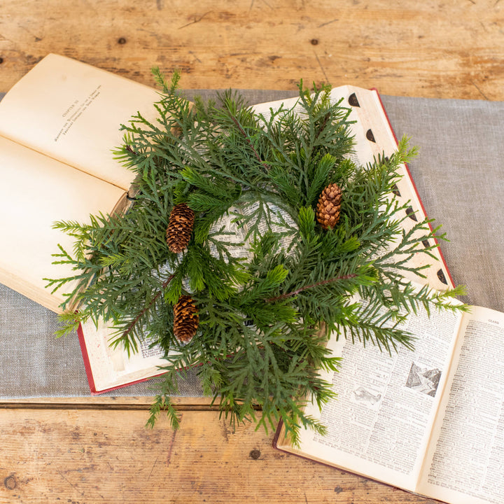 15" MIXED PINE WREATH WITH PINECONES