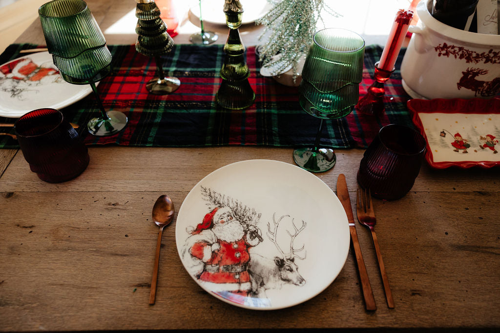 Stoneware Plate with Santa & Reindeer Image, 4 Styles