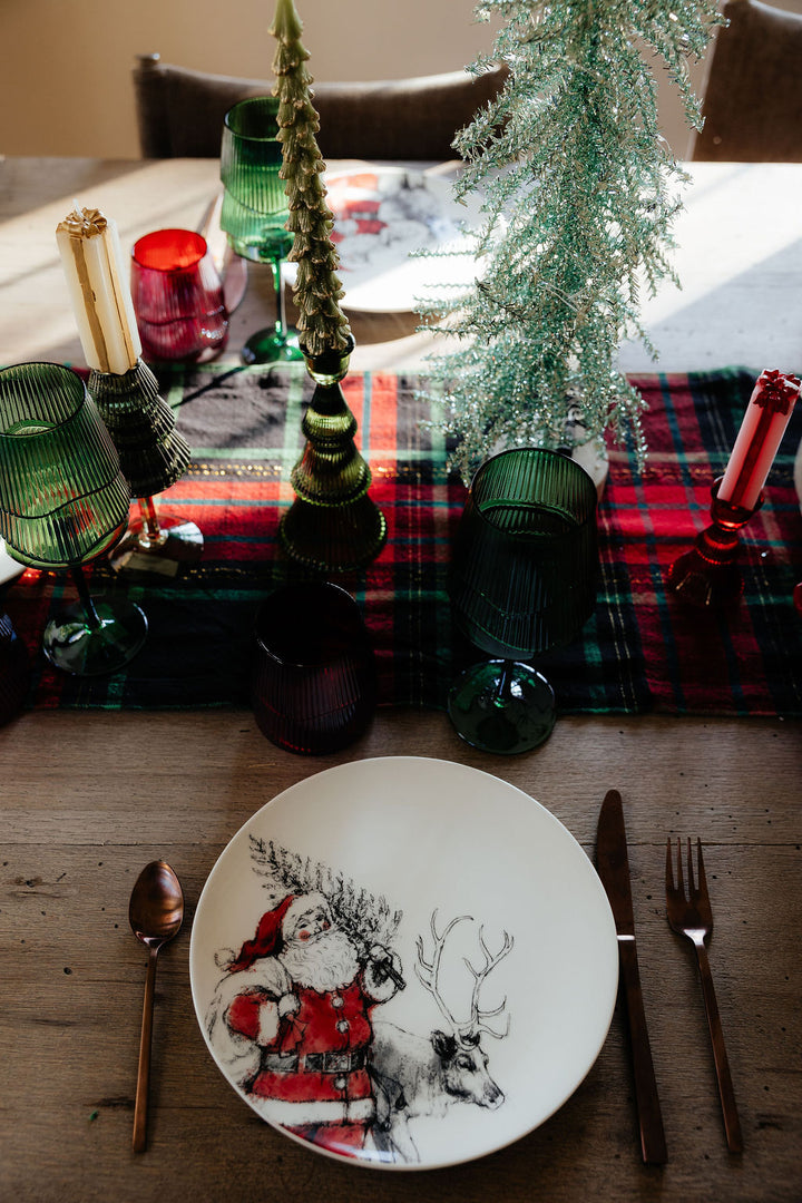 Stoneware Plate with Santa & Reindeer Image, 4 Styles