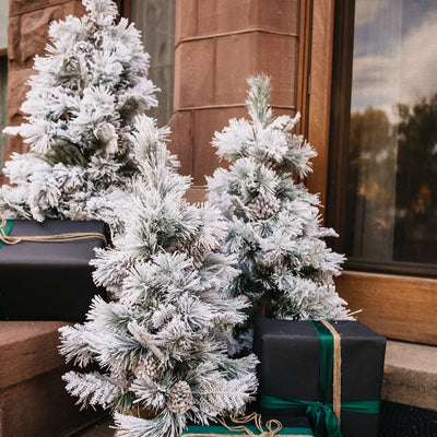 Flocked Pine Tree in Burlap