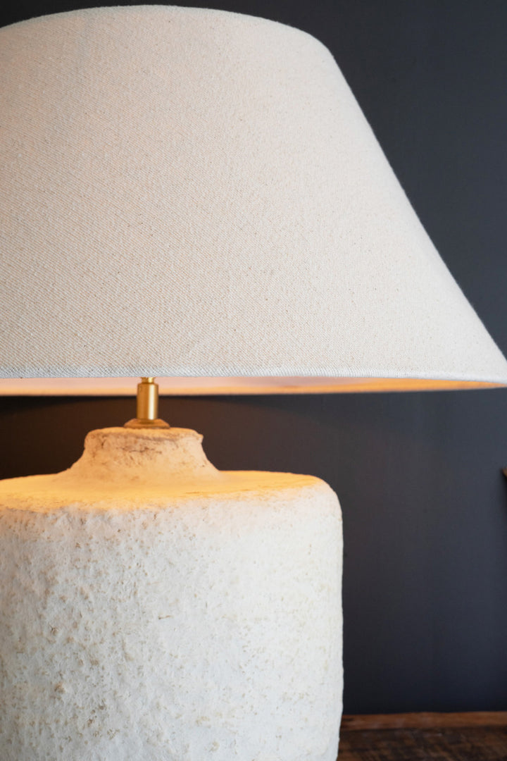 Cylinder Paper Mache Table Lamp with Fabric Shade
