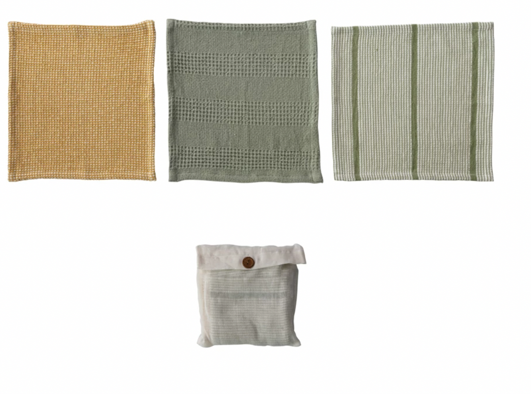 Set of Three- Cotton Waffle Weave Dish Cloths with Loop