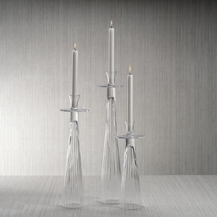 Tall Ribbed Glass Taper Holders, 3 Sizes