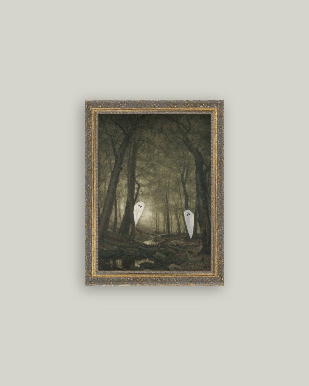 Peeking Ghost Framed Antique Art