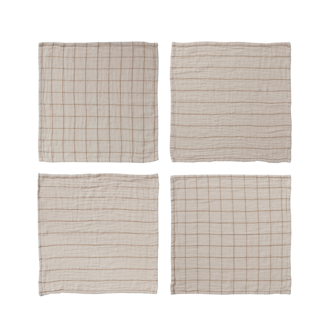 Cotton Double Cloth Napkins with Grid/Stripe Pattern