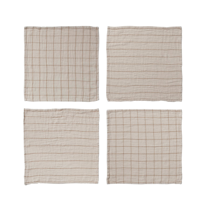 Cotton Double Cloth Napkins with Grid/Stripe Pattern