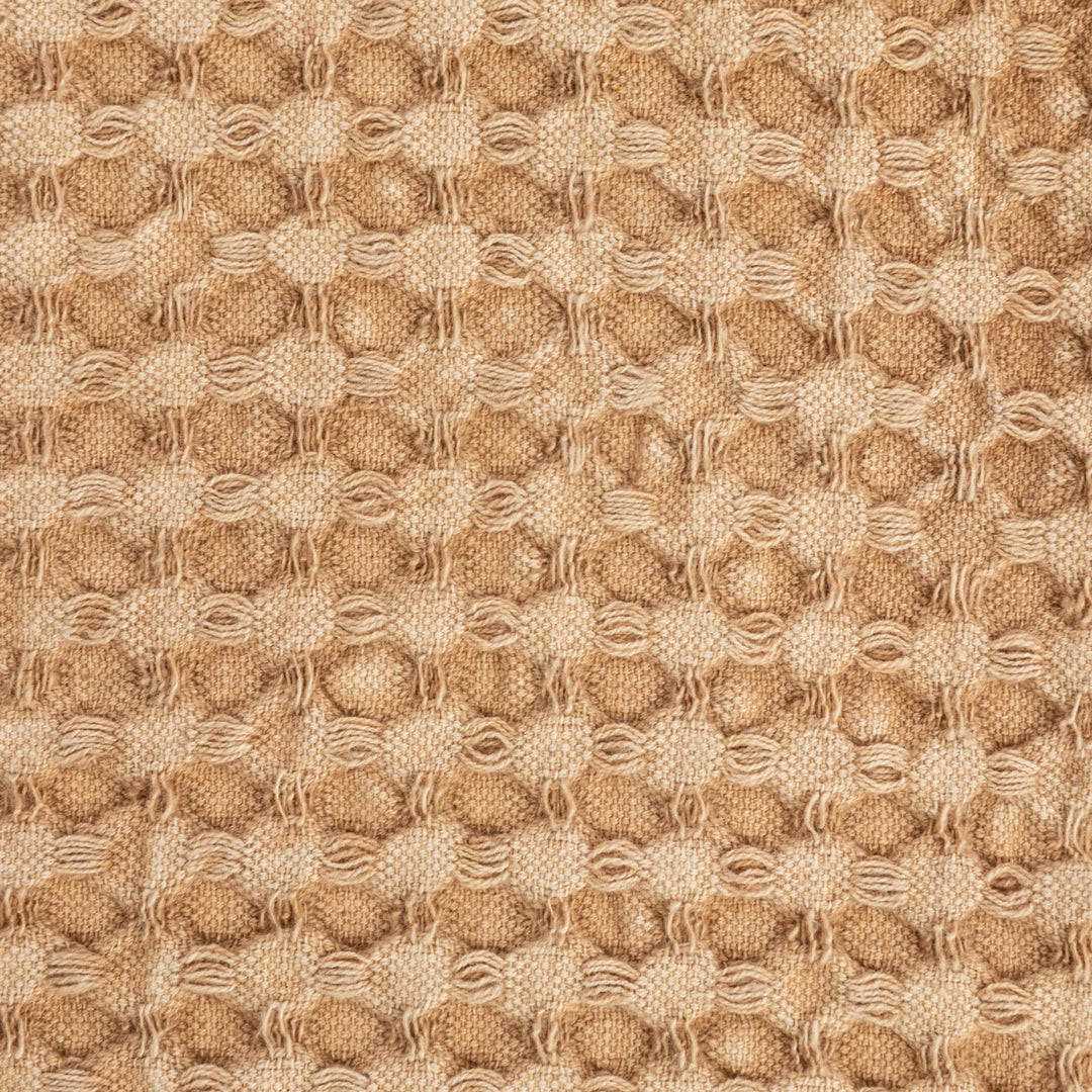 Stonewashed Cotton Waffle Weave Tea Towel, Camel Color