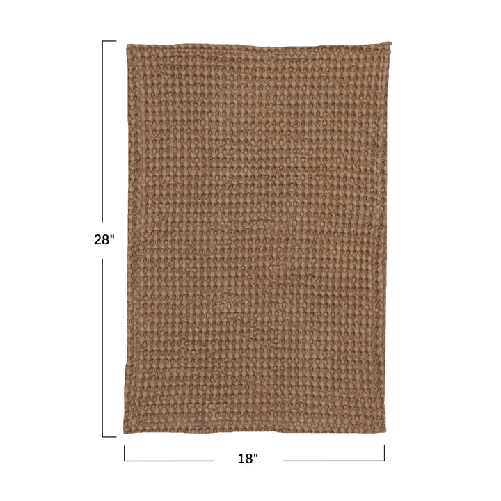 Stonewashed Cotton Waffle Weave Tea Towel, Camel Color