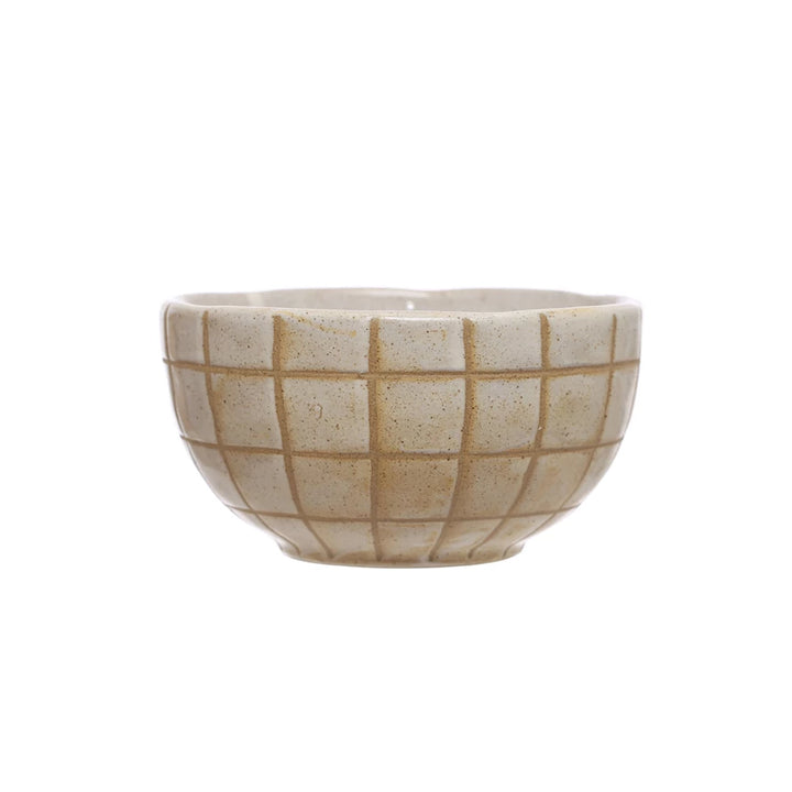 Stoneware Bowl w/ Wax Relief Grid Pattern