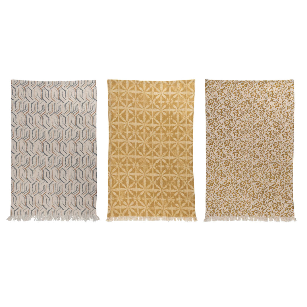 Cotton Printed Kitchen Towel w/ Pattern & Fringe