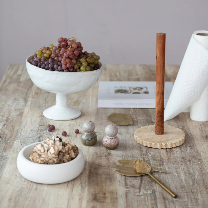 Stoneware Footed Bowl, Reactive Crackle Glaze (Each One Will Vary)