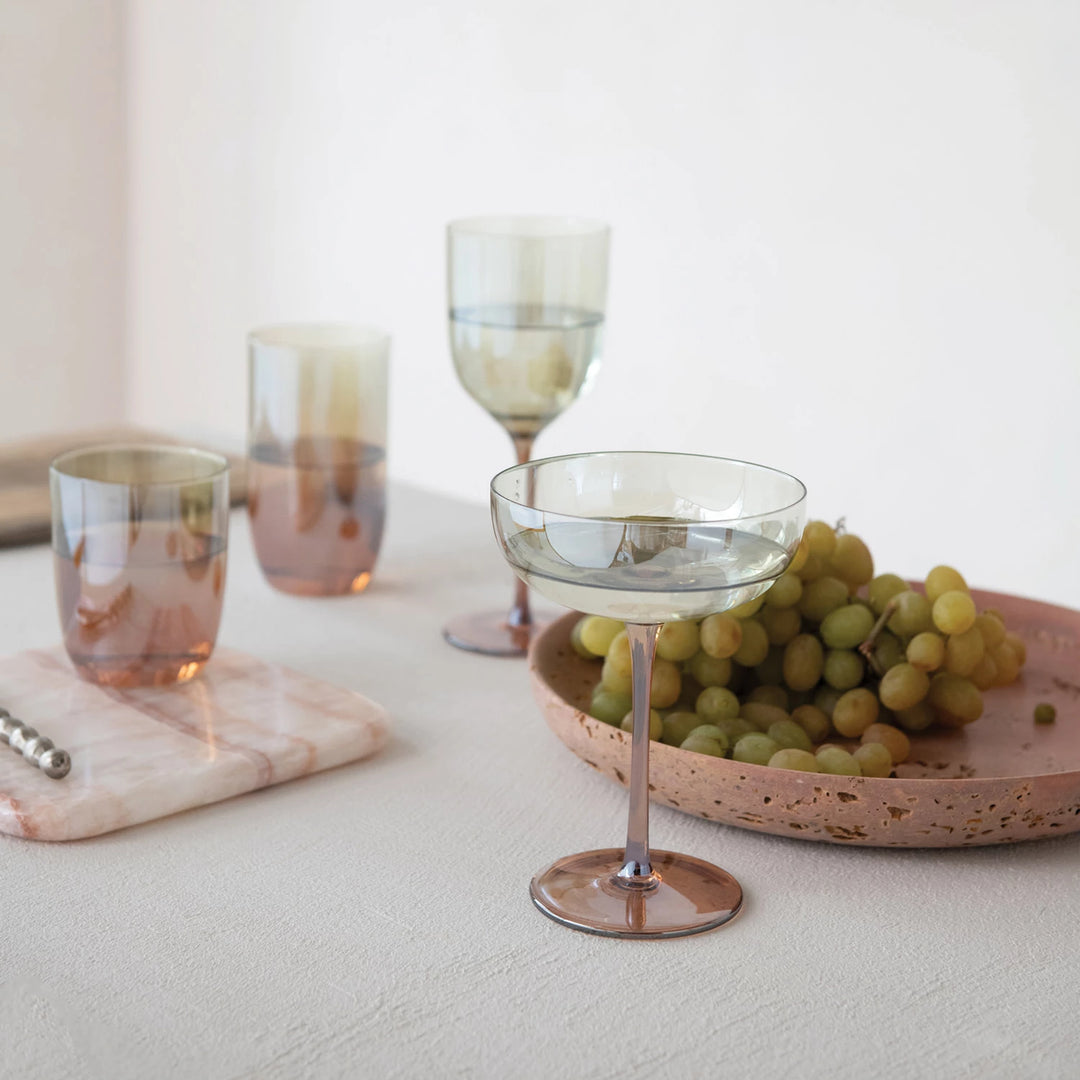 8 oz. Martini Glass, Iridescent Finish, Amber Color & Green