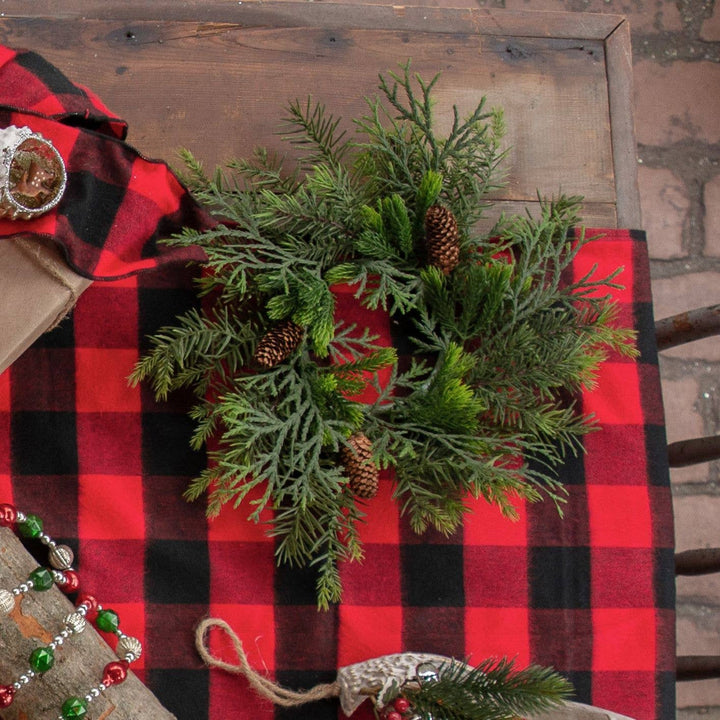 15" MIXED PINE WREATH WITH PINECONES