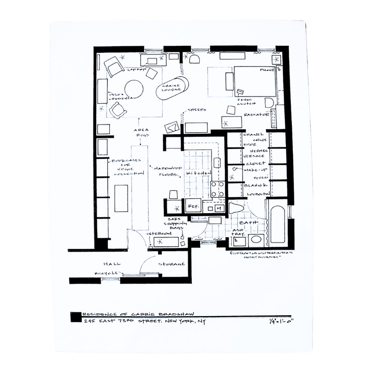 Carrie Bradshaw's New York Apartment Floor Plan Print