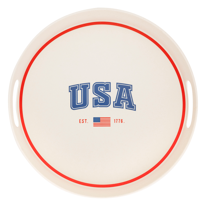 USA Round Reusable Bamboo Serving Tray