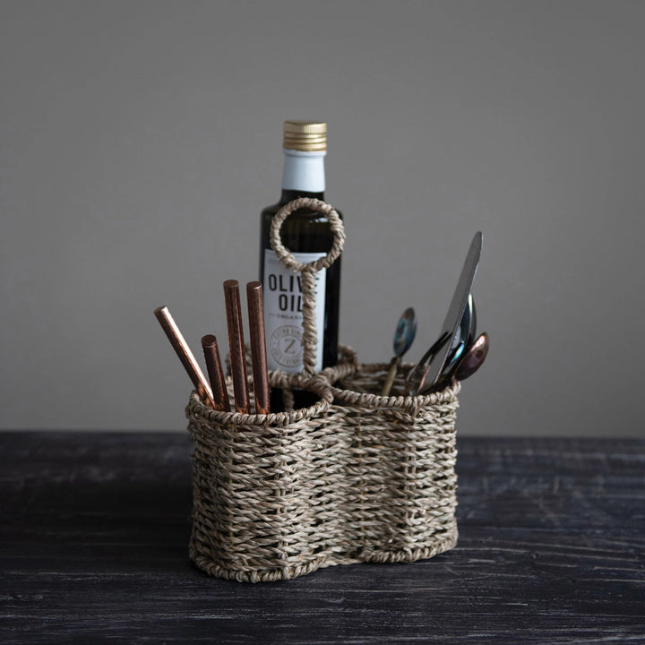 Woven Seagrass Caddy with 3 Sections