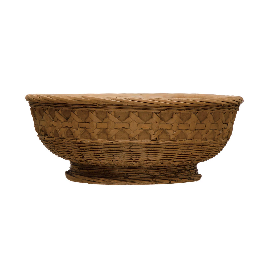 Debossed Cement Bowl/Planter with Woven Design