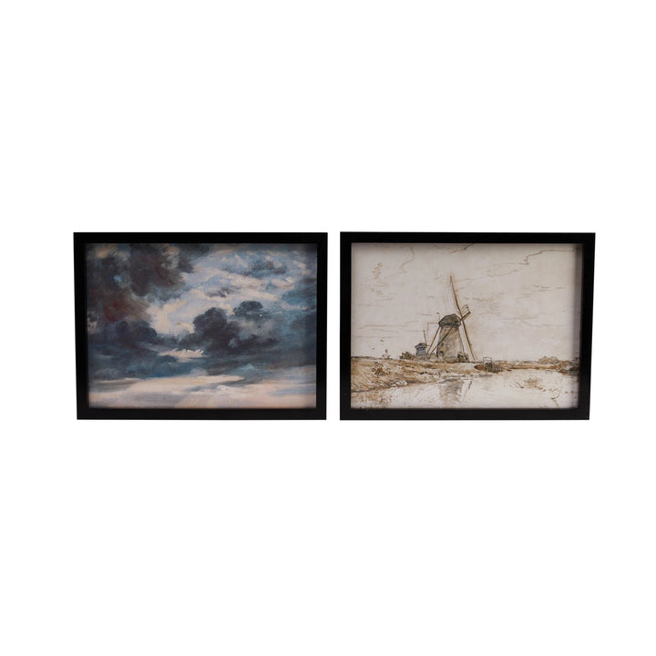 Wood Framed Glass Wall Decor w/ Landscapes, Botanicals & Abstract Image