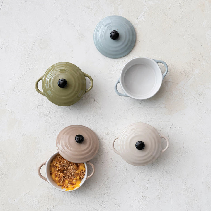 1 Cup Stoneware Mini Baker w/ Lid, 4 Colors